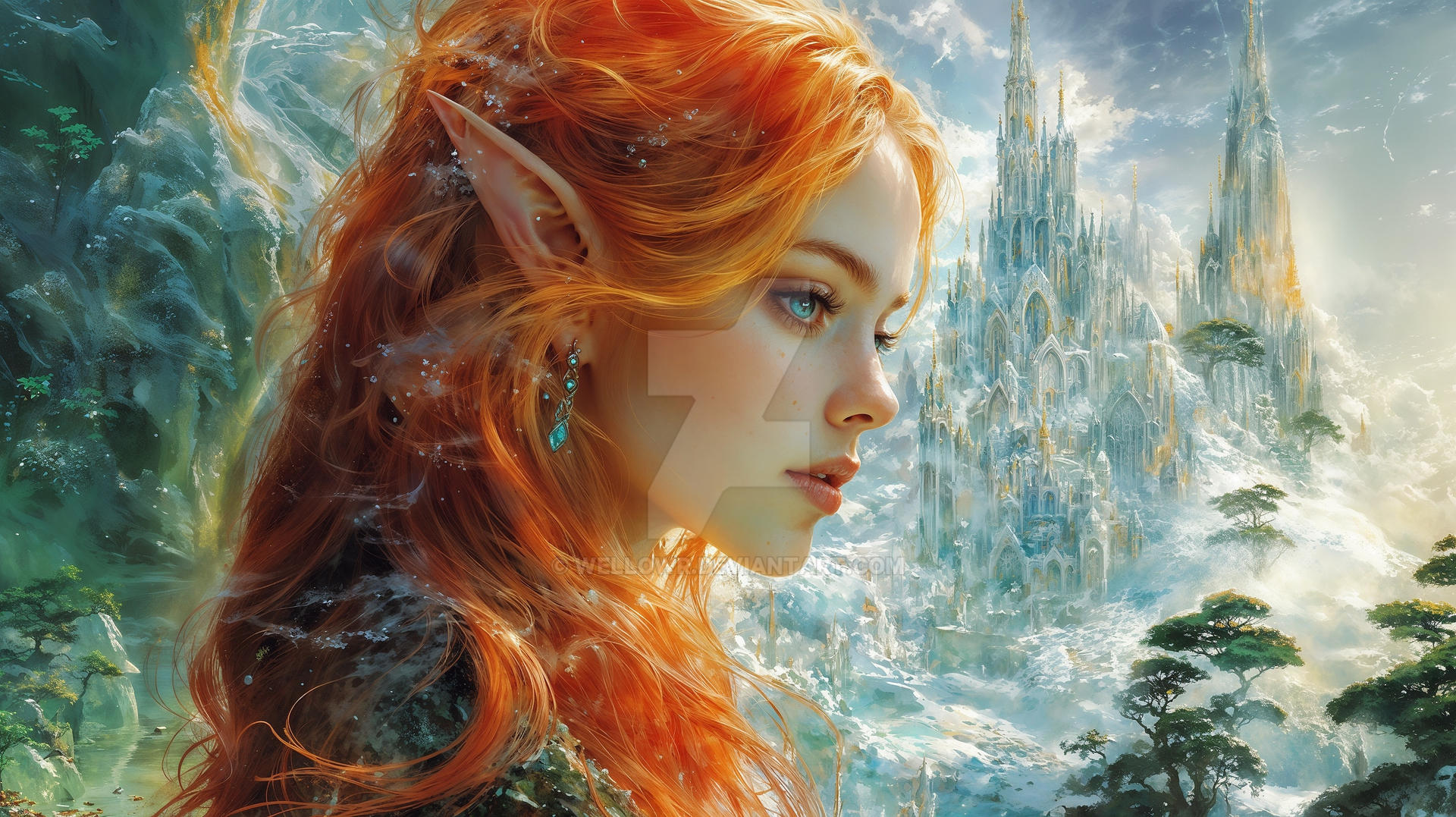 The RedHaired Elf And The Fantasy City by wellowr on DeviantArt