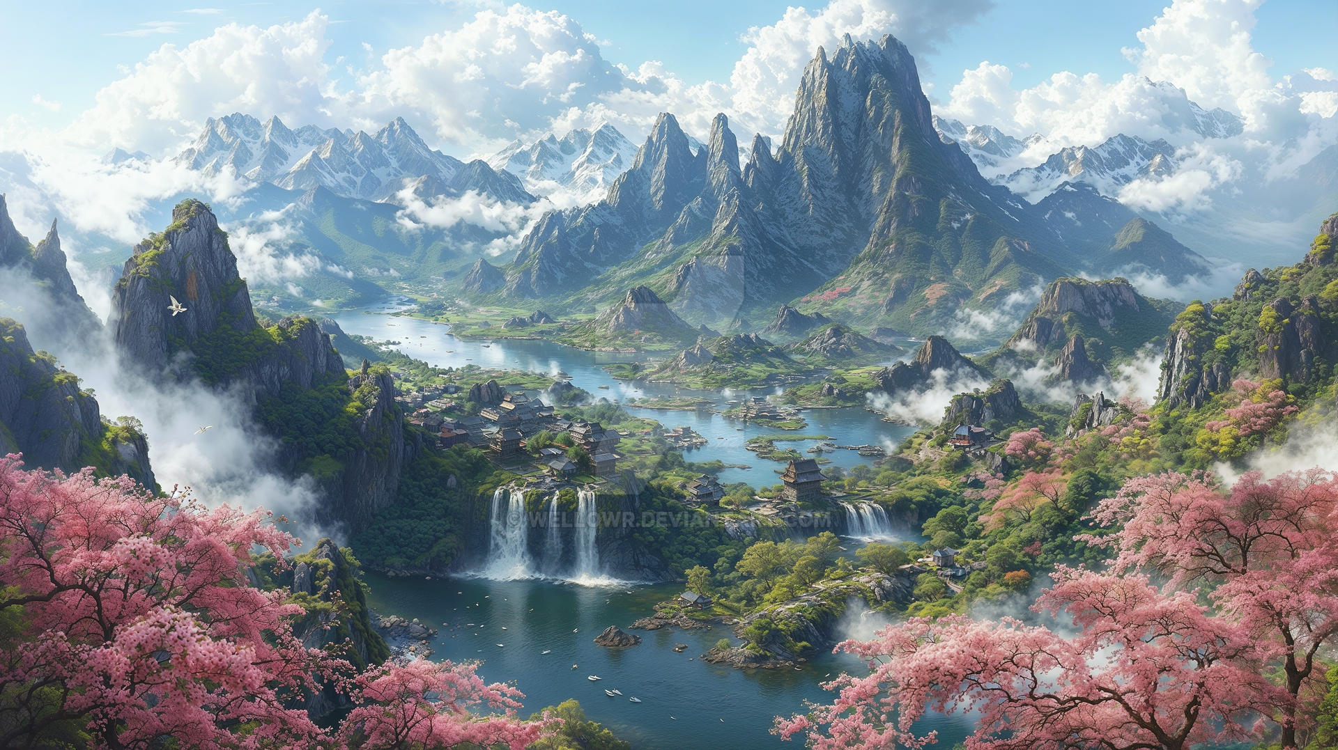 Fantasy Springtime Spring Fantasy Landscape With Mountains by wellowr on DeviantArt