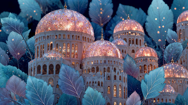 Pastel Leaves And Glowy Architecture