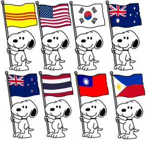 Snoopy holding all the flag during the Vietnam War