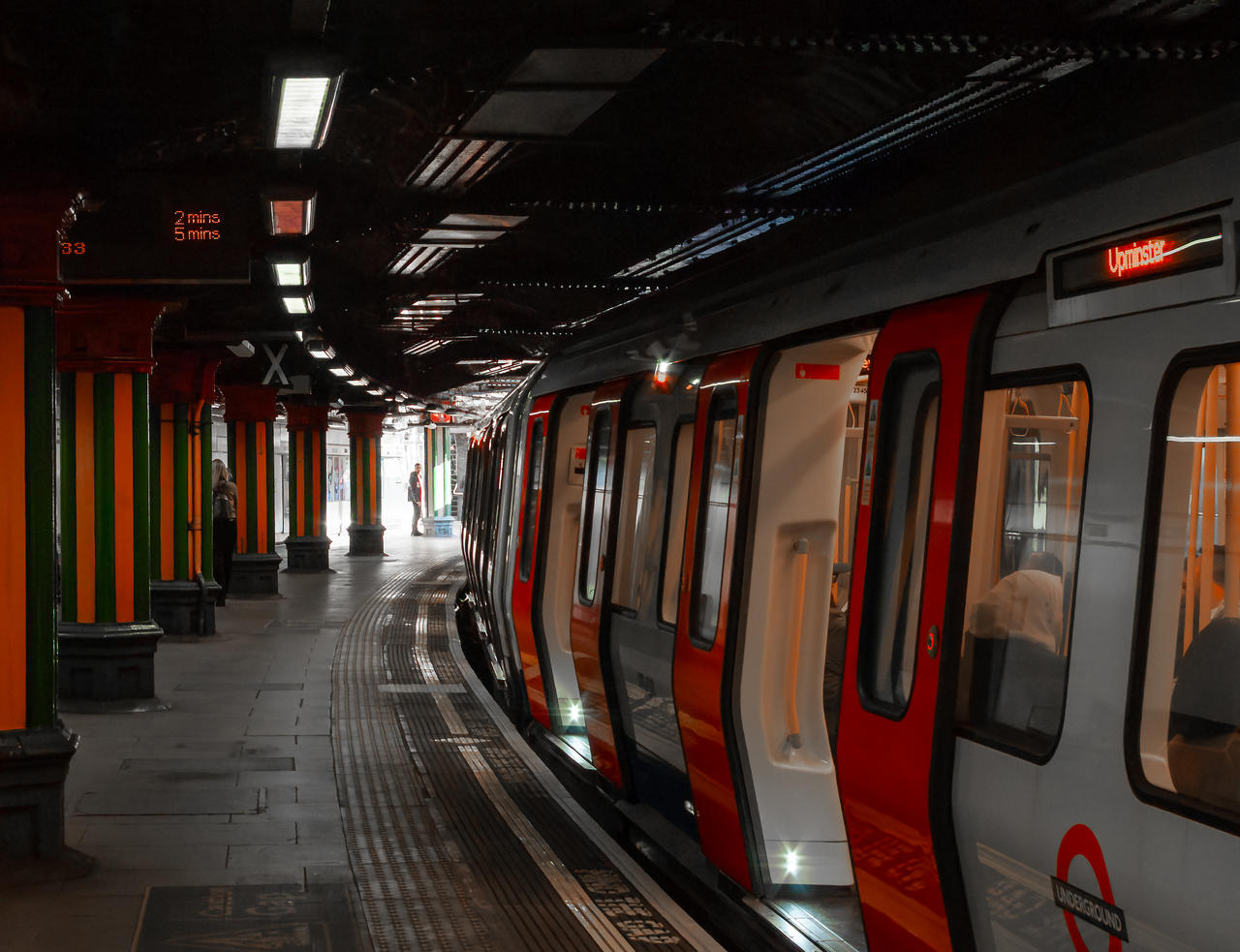 London Underground train at a station in London