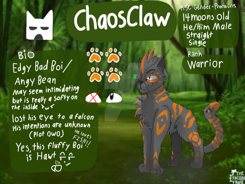 Juniperclaw warrior cat rp Chaos Claw (might be adoptable tbd) by SuzieArtistAU on ...