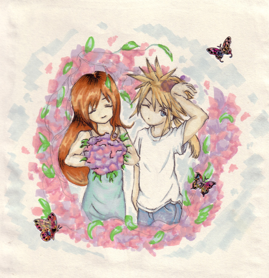 Cloud and Tifa - Flowers