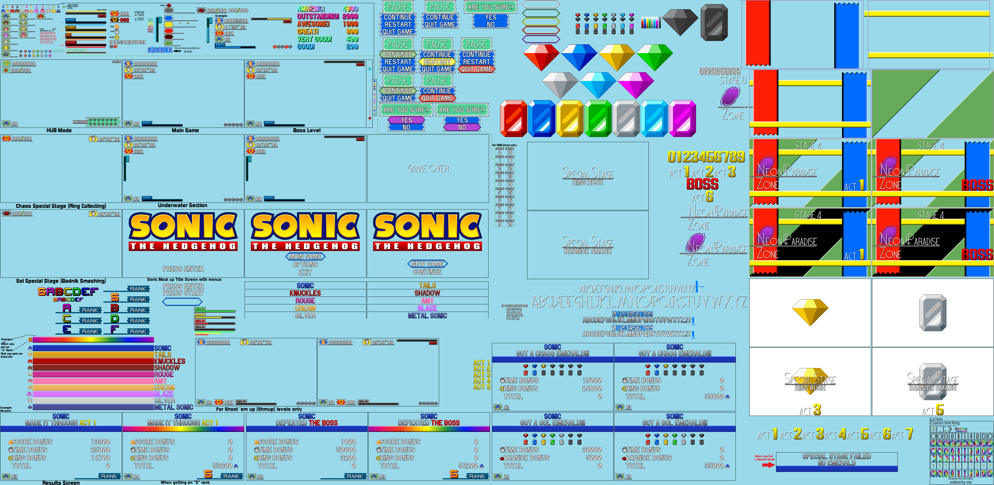 My Custom Sonic HUD, Zone Title card, and Results.