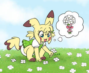 Flower Picking Pikachu -By StarryBlur-