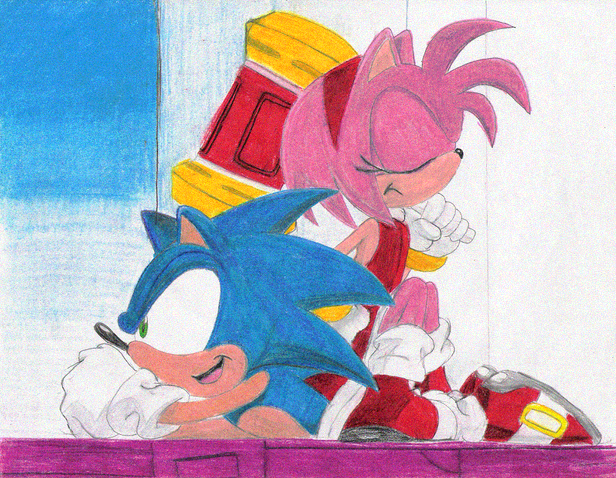 Amy sitting on Sonic