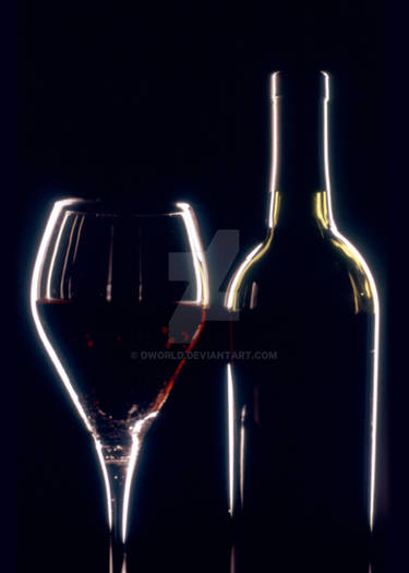 Wine Glass and Bottle Dramatic Lighting