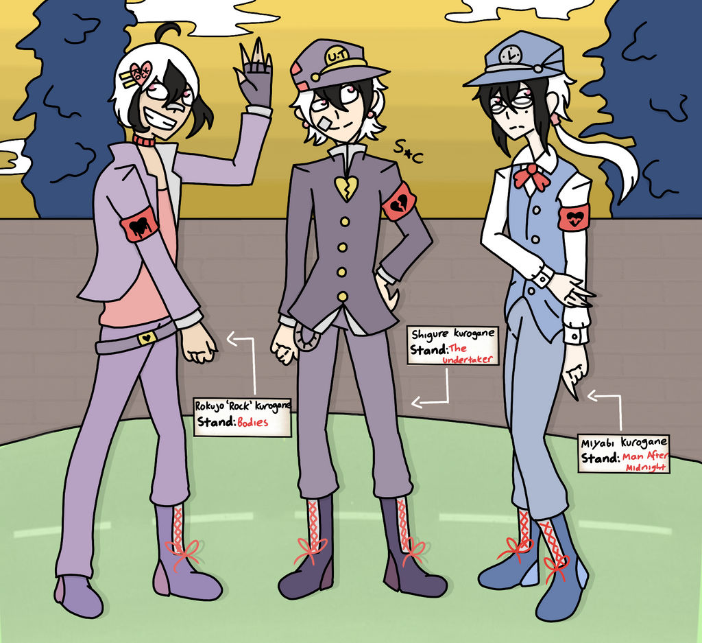 The OCs and their stands of my JoJo TTRPG group all posed up together  (Credit Jintosca) : r/fanStands