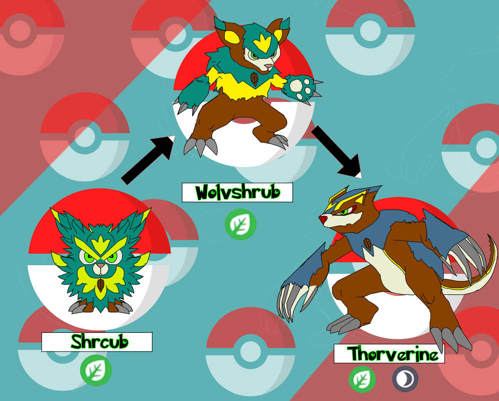 Scringpuff Evolution Line P A/S grass starter Shrcub Evo line Shiny by stitcherjack on DeviantArt