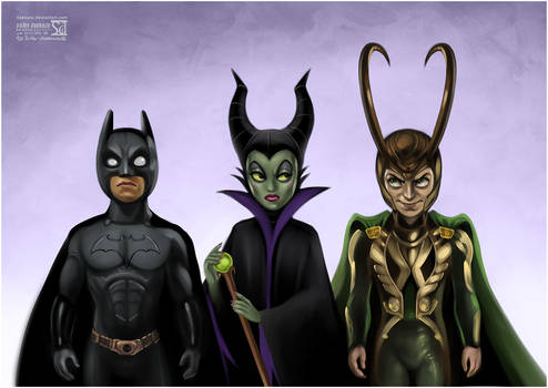 Batman, Maleficent and Loki