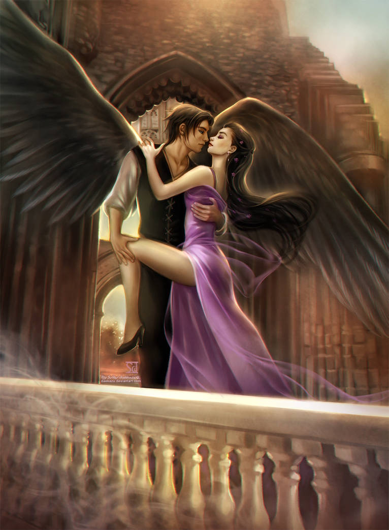 Ангел в танце с дьяволом. Ангел и демон любовь. Демоны любви. Фэнтези любовь. Влюбленные с крыльями.