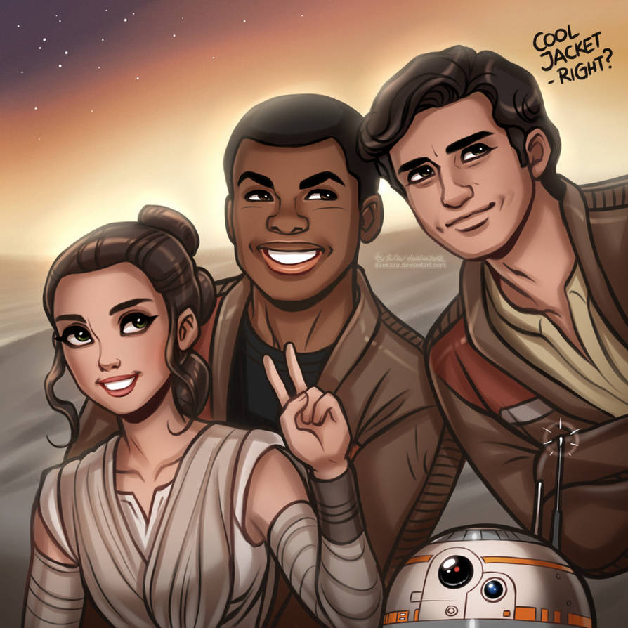 Star Wars: Rey, Finn, Poe and BB-8 by daekazu