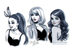 Inktober: Ariana, Taylor and Selena