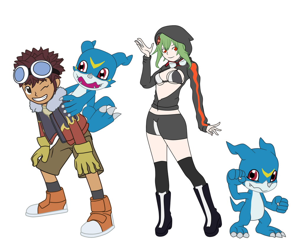 Rina Shinomiya Motomiya Daisuke Y Veemon Team by gmaplay on DeviantArt