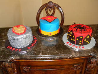 Iron Man SuperMan and SpiderMan Birthday Cake