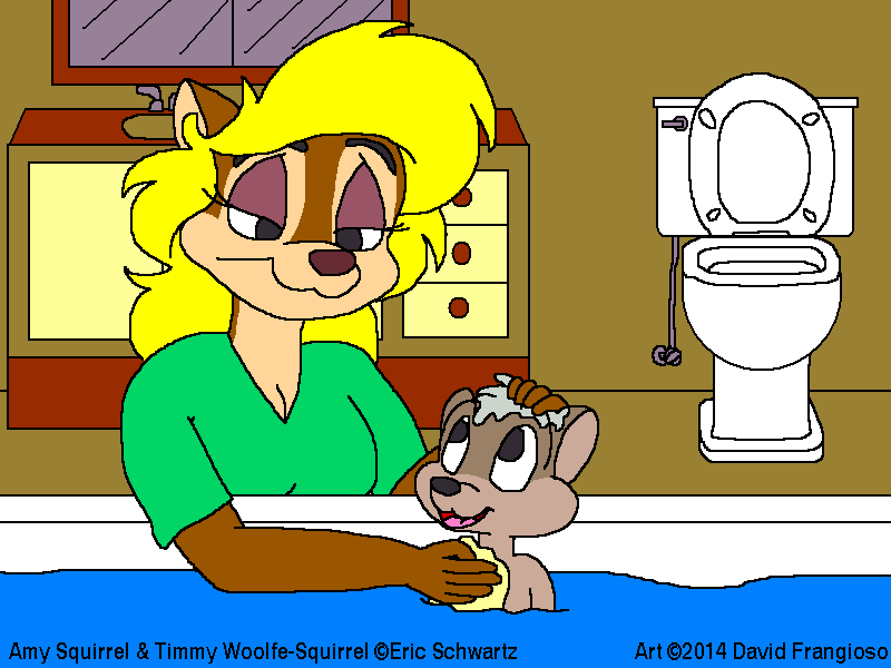 Amy Squirrel Gives Timmy a Bath