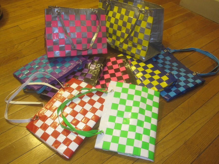 Woven duck tape totes