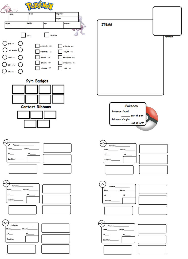 Pokemon tabletop Character sheet template by chuchymacu on DeviantArt