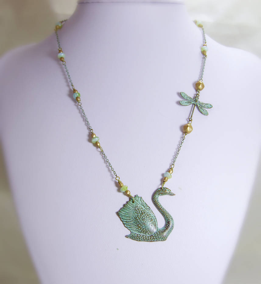 Swan and Dragonfly Verdigris by JinxMim
