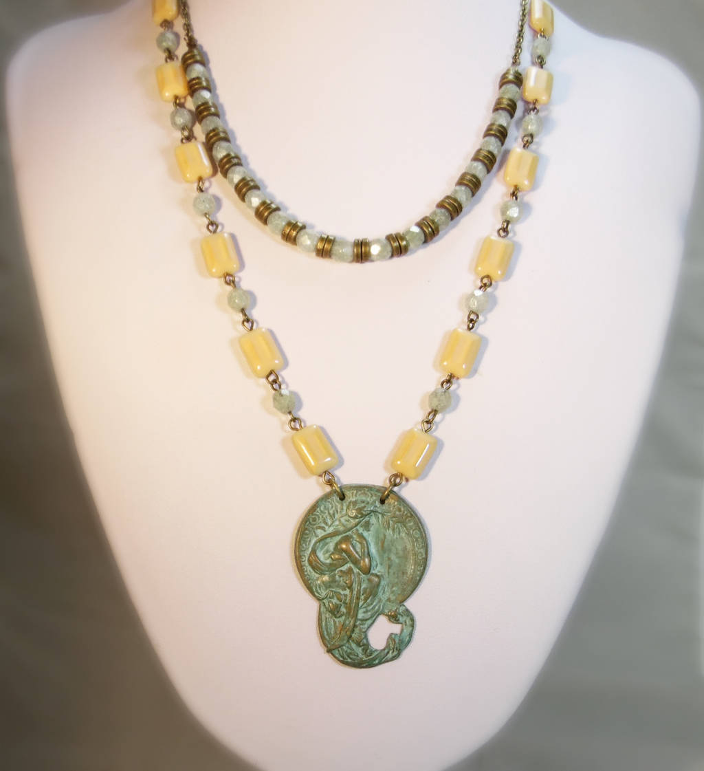 Alphonse Mucha Pendant Necklace by JinxMim