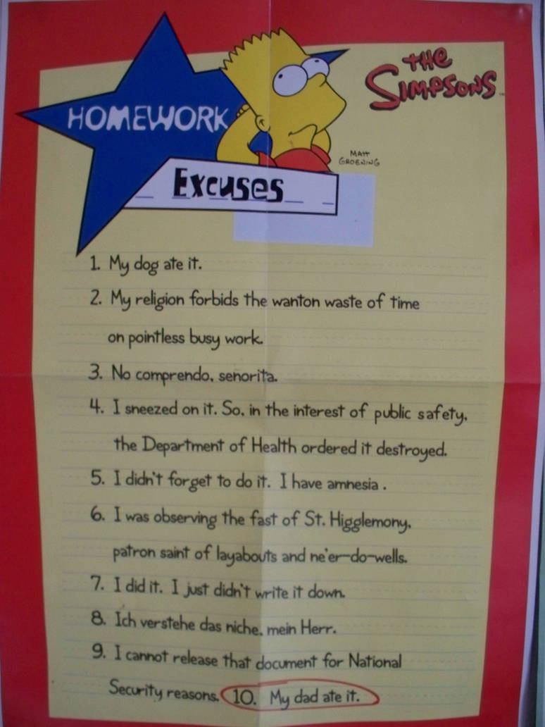 homework excuses poem