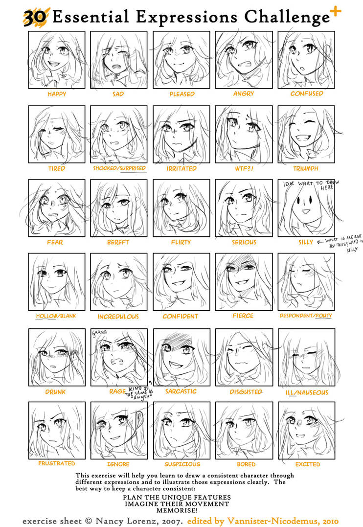 30 essential expressions challenge by soraecat on DeviantArt
