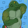 Muscular Iguana in Bright Shorts