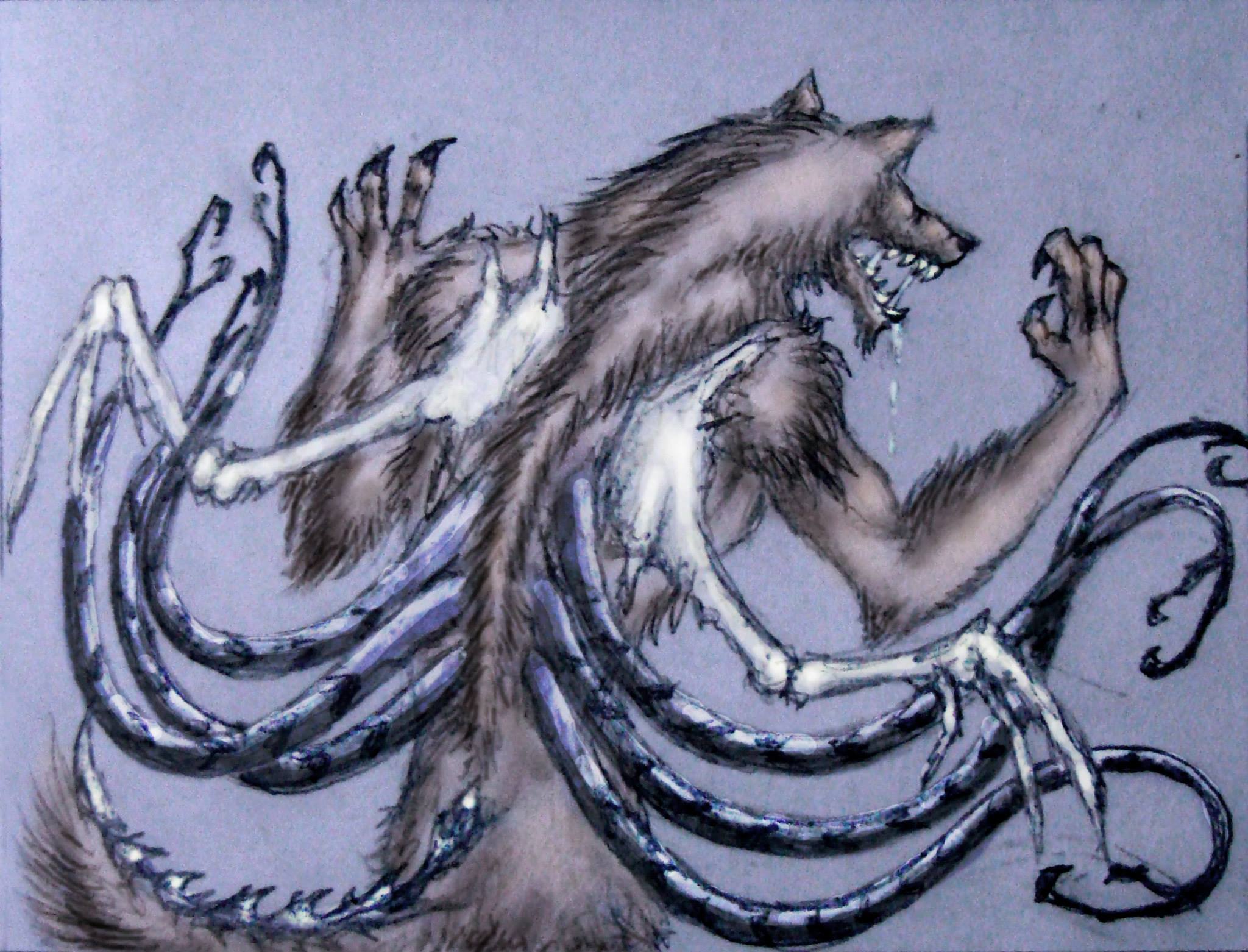 werewolf with mental tentacles and bone wings