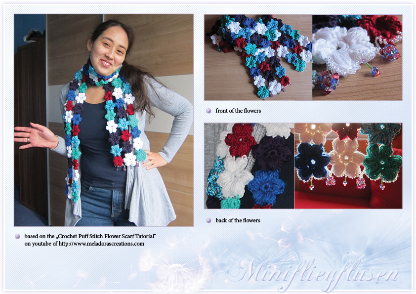 Crochet Puff Stitch Flower Scarf By