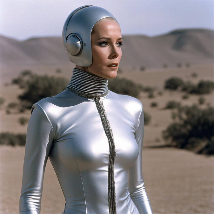 young Diana Rigg, bald android, seamless silver ca by 2024Darwin on ...