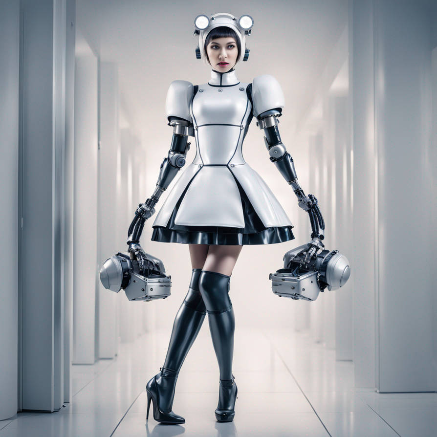 Beautiful female robotic maid, normal human body b by 2024Darwin on ...