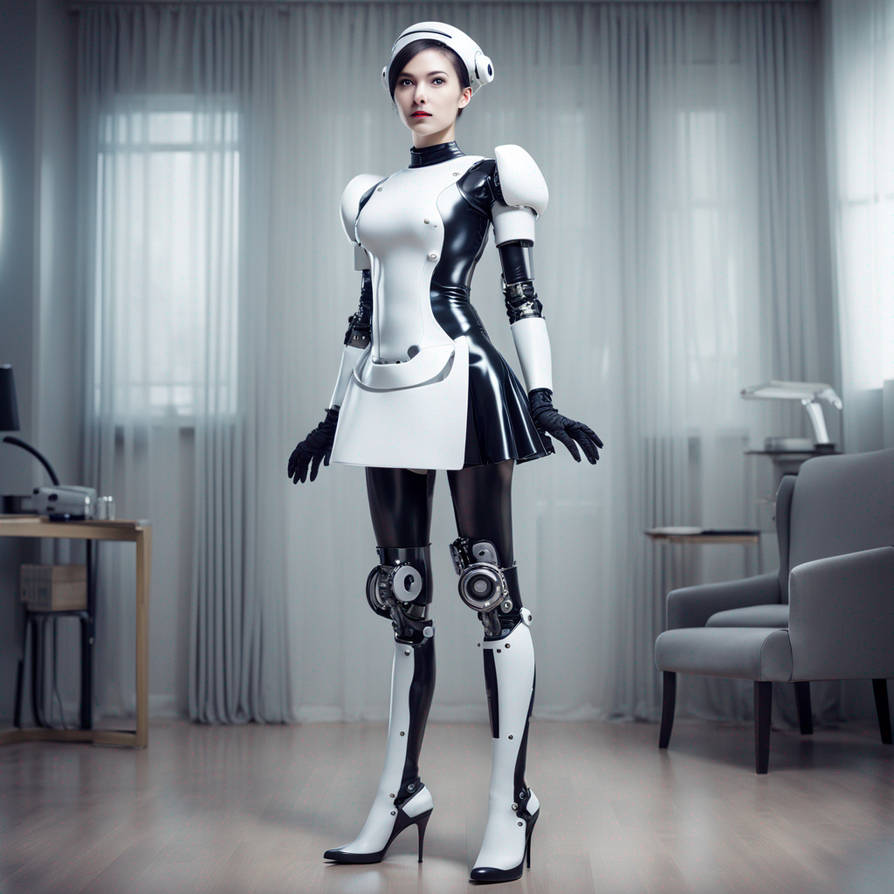 Beautiful female robotic maid, normal human body b by 2024Darwin on ...