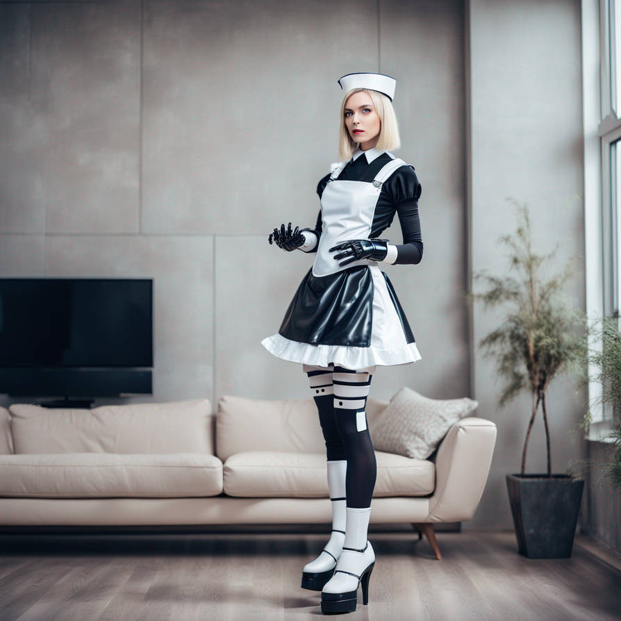 Beautiful female robotic maid, normal human body b by 2024Darwin on ...