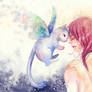 Red hair girl and the butterfly-cat