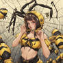 Pretty bee girl in a spider webb a