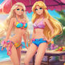Barbie and Rapunzel in bikinis e