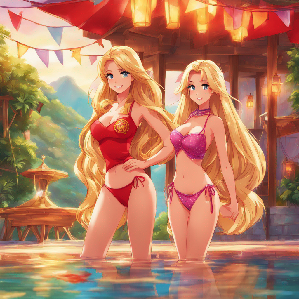 Barbie and Rapunzel in bikinis
