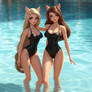Barbie and her friend in bathing suits.