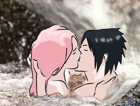 kissing in the waterfall