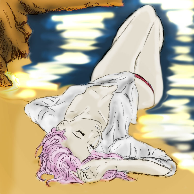 Sakura sleeping on the beach