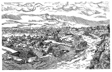 Mountain village. Aul Khabez. Book illustration