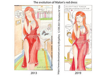 The evolution of Malon's red dress