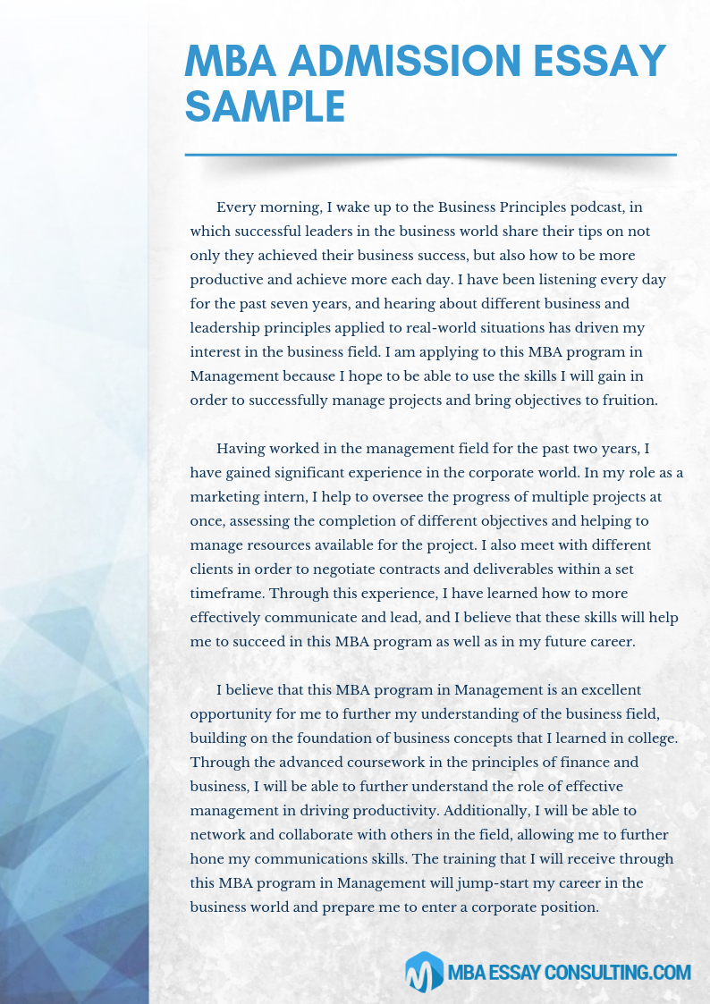 Sample MBA Admission Essay by MBAEssayConsulting on DeviantArt