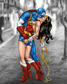 Captain America and Wonder Woman kiss