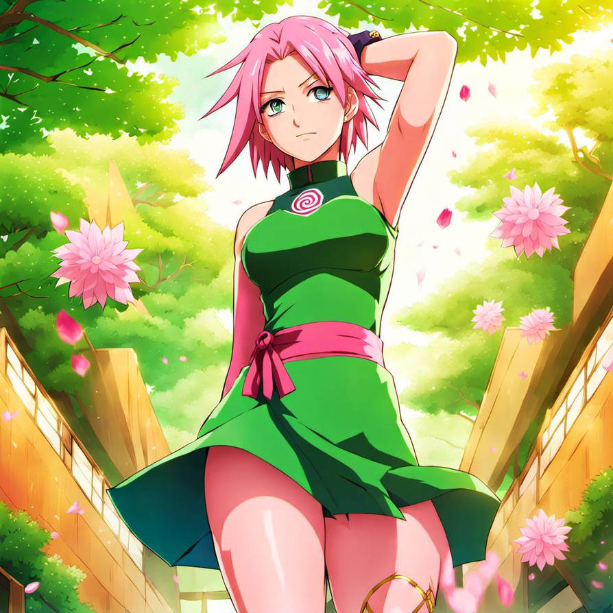 sakura haruno, Naruto, full chest, tight green dre