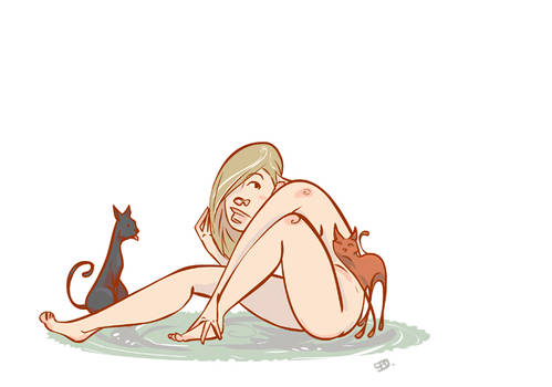 Nude with cats