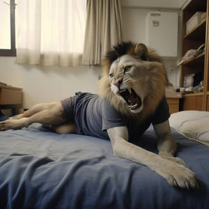 Lion TF on his bed