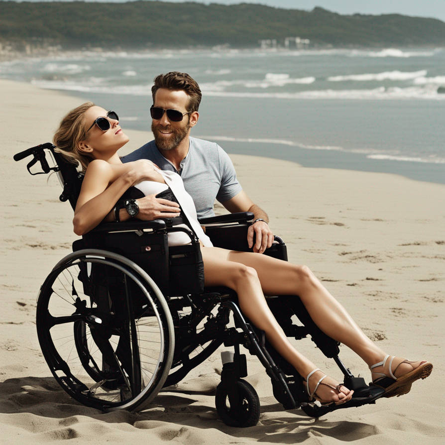 At beach with disabled wife