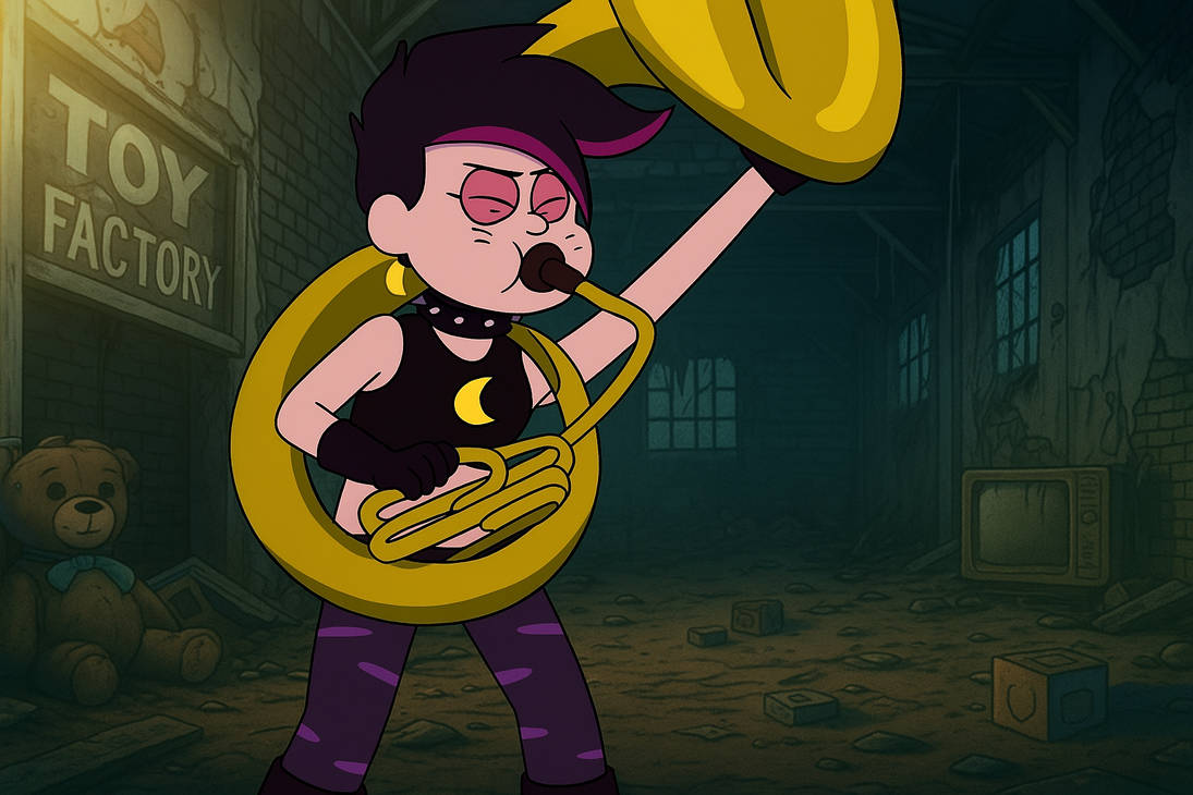 Jenna and her tuba at the toy factory by Jtvideogame on DeviantArt