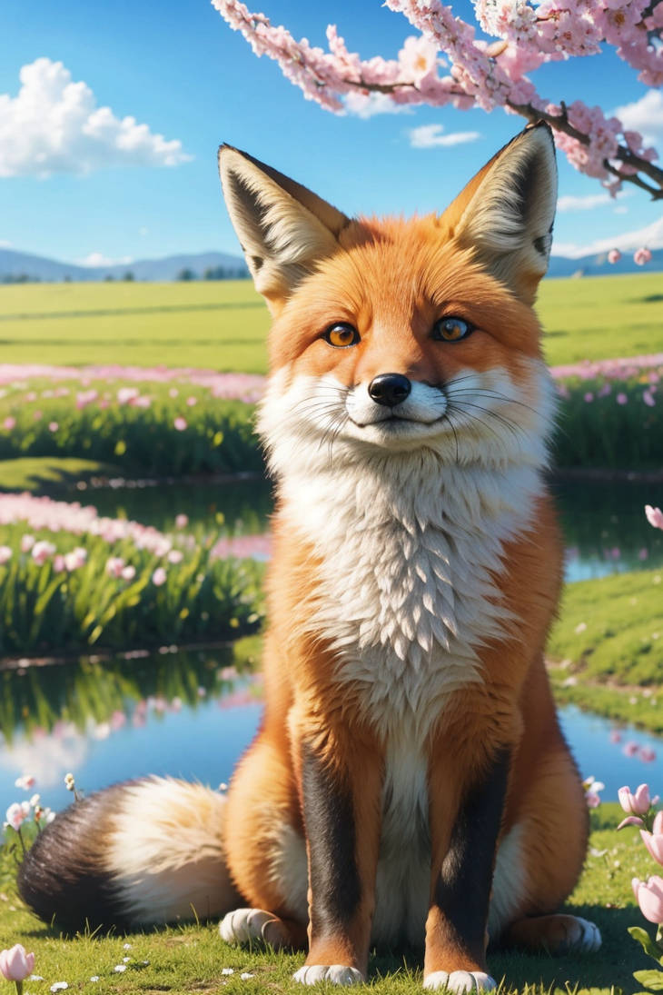 Spring Time Foxes Fox In Spring by HergieAI on DeviantArt